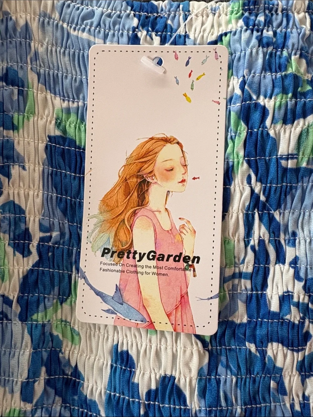 PrettyGarden Blue Floral Puff-Sleeve Maxi Dress Size: M